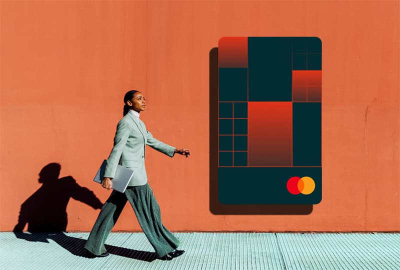 Person walking with credit card illustration